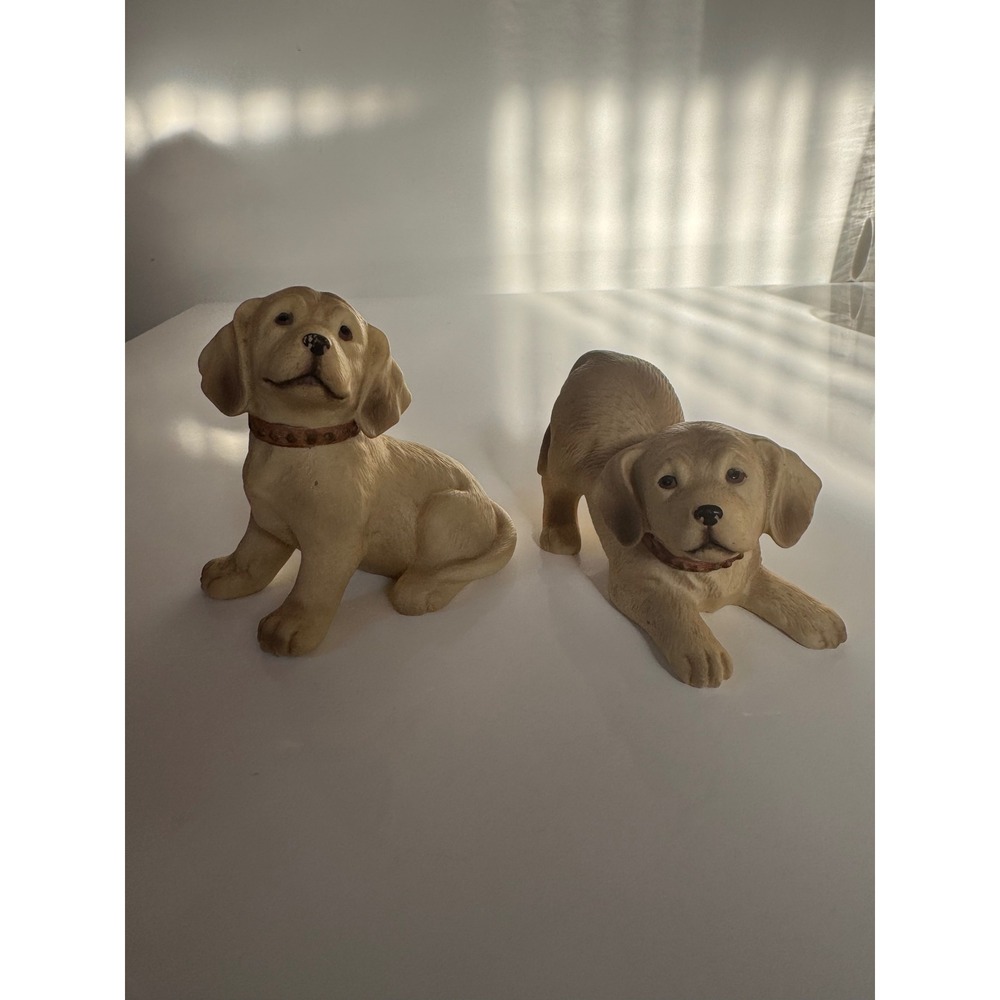 Vintage Homco 1408 Golden Retriever Lab Puppy Porcelain Figurines Set of 2
